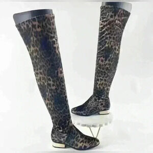 Size 6 NWT NIB Bamboo LEOPARD Print velvet Stardom OTK boot gold heel